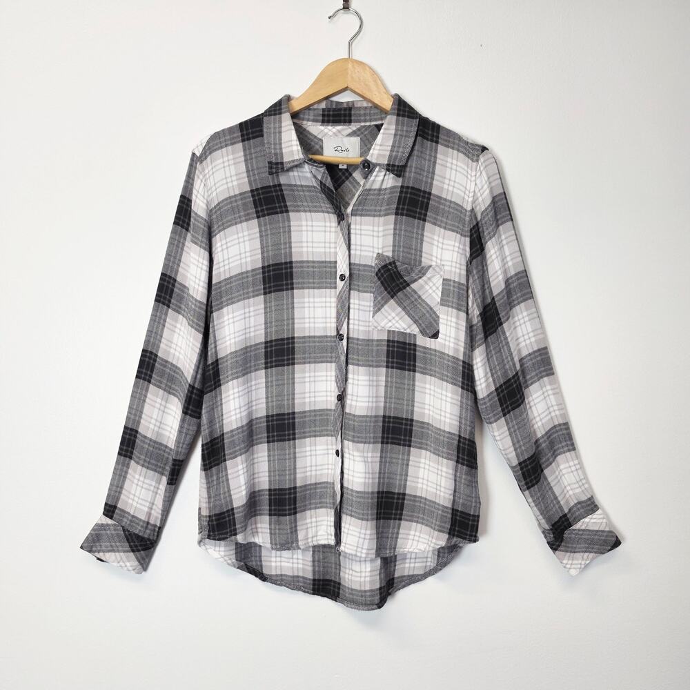 Rails Hunter Plaid Button Down Shirt Size Medium Black White Buffalo Check